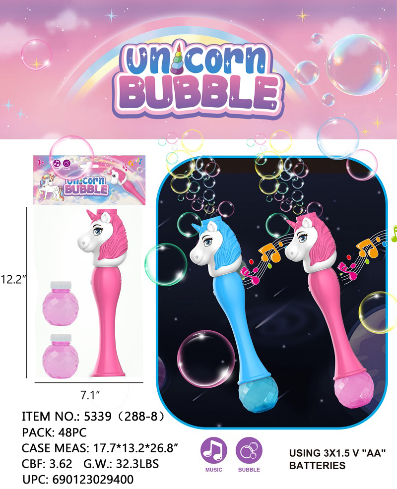Bubble Wand-12' Unicorn w/music pegpack